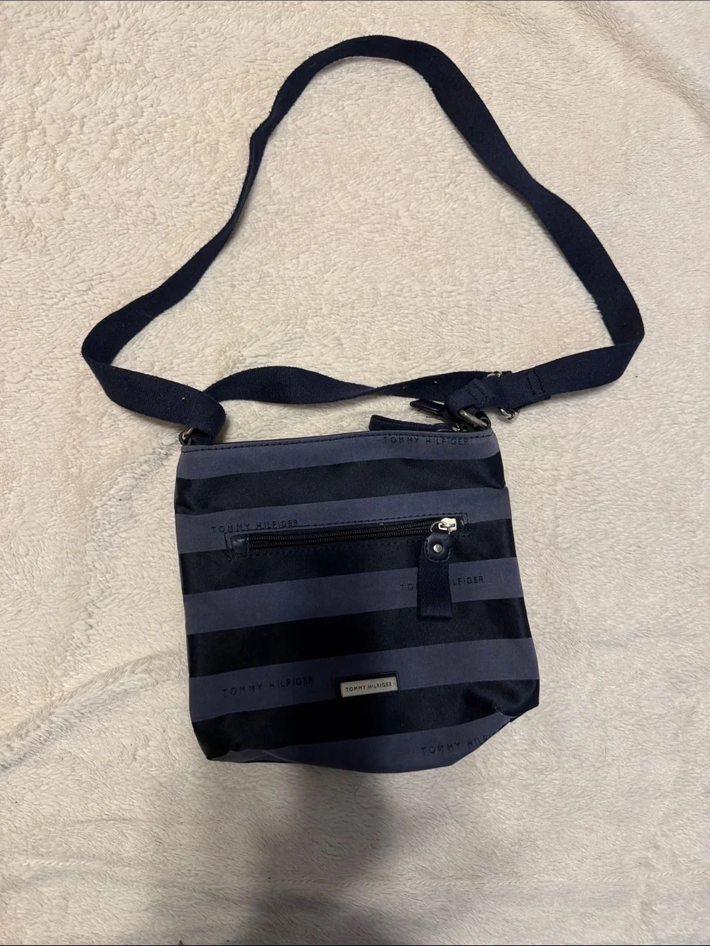 Tommy Hilfiger Navy and Black Striped Messenger Crossbody